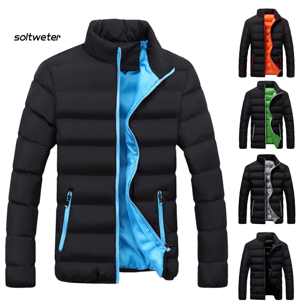 Áo Khoác Phao Cotton Dày Cổ Đứng Chống Lạnh Có Khóa Kéo Phong Cách Đường Phố Thu Đông Cho Nam