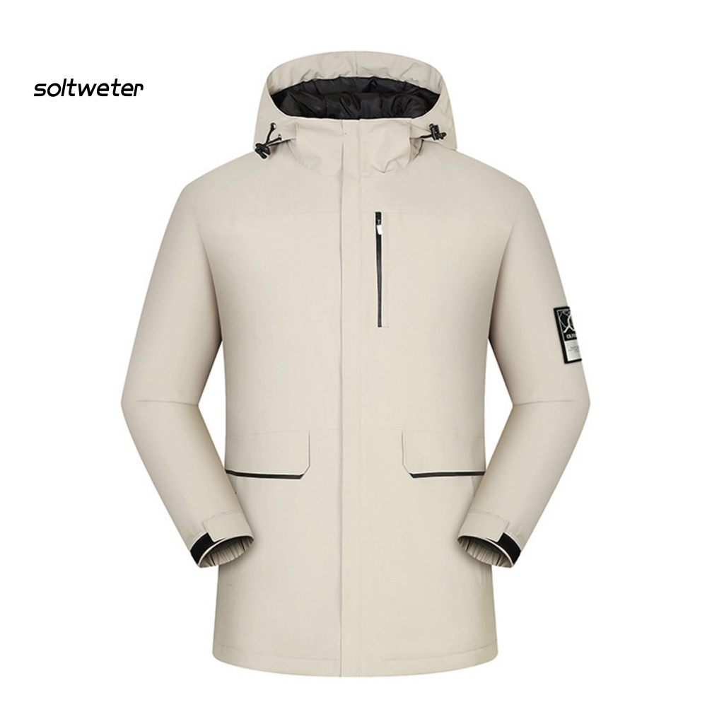 Áo Khoác Unisex Có Nón Bằng Vải Cotton Màu Trơn Chống Gió Chống Tia UV Có Khóa Kéo Dùng Khi Leo Núi Ngoài Trời