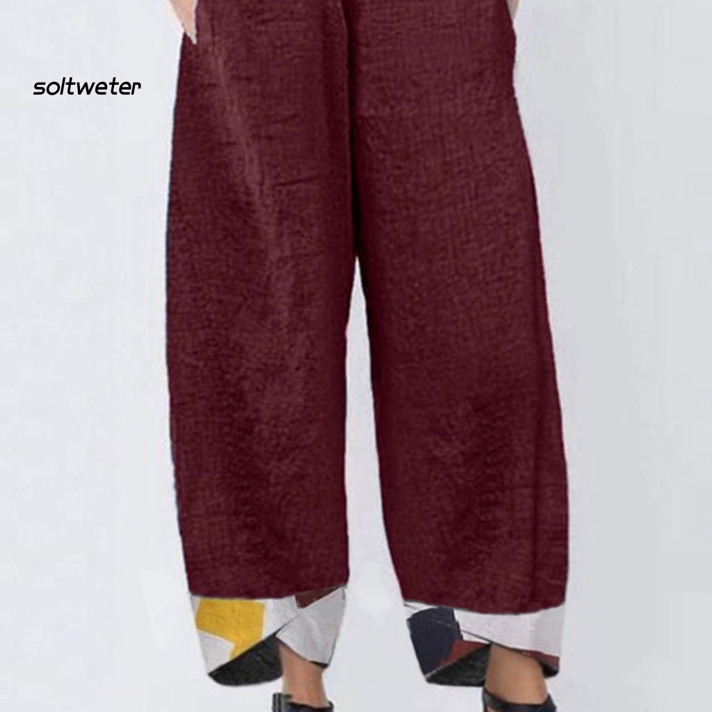 Quần ống rộng Dáng Suông Lưng Thun Co Giãn Phối Túi In Họa Tiết Thời Trang Đường Phố Cho Nữ