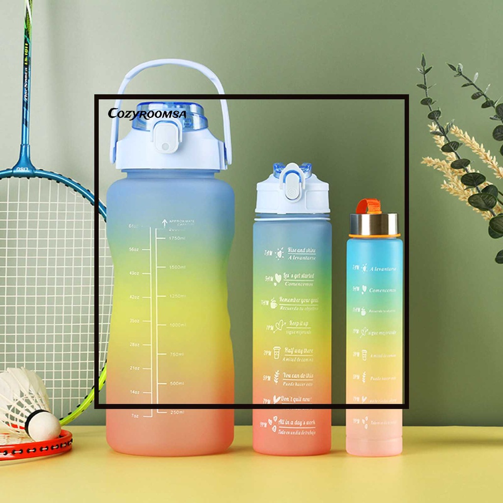 Bộ 3 Bình Nước Thể Thao Màu Gradient Có Thang Đo Thời Gian