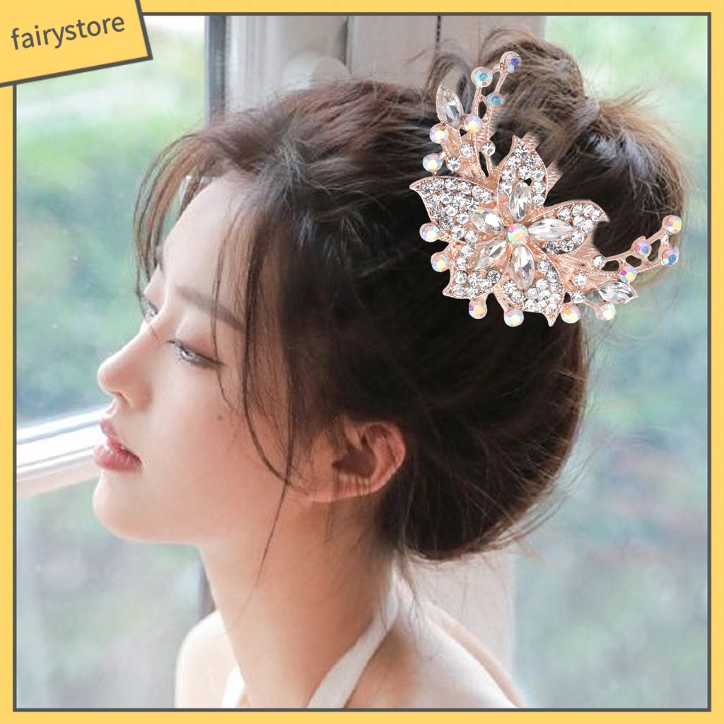 Lược Cài Tóc Năm Răng Đính Đá Lấp Lánh Chất Lượng Cao