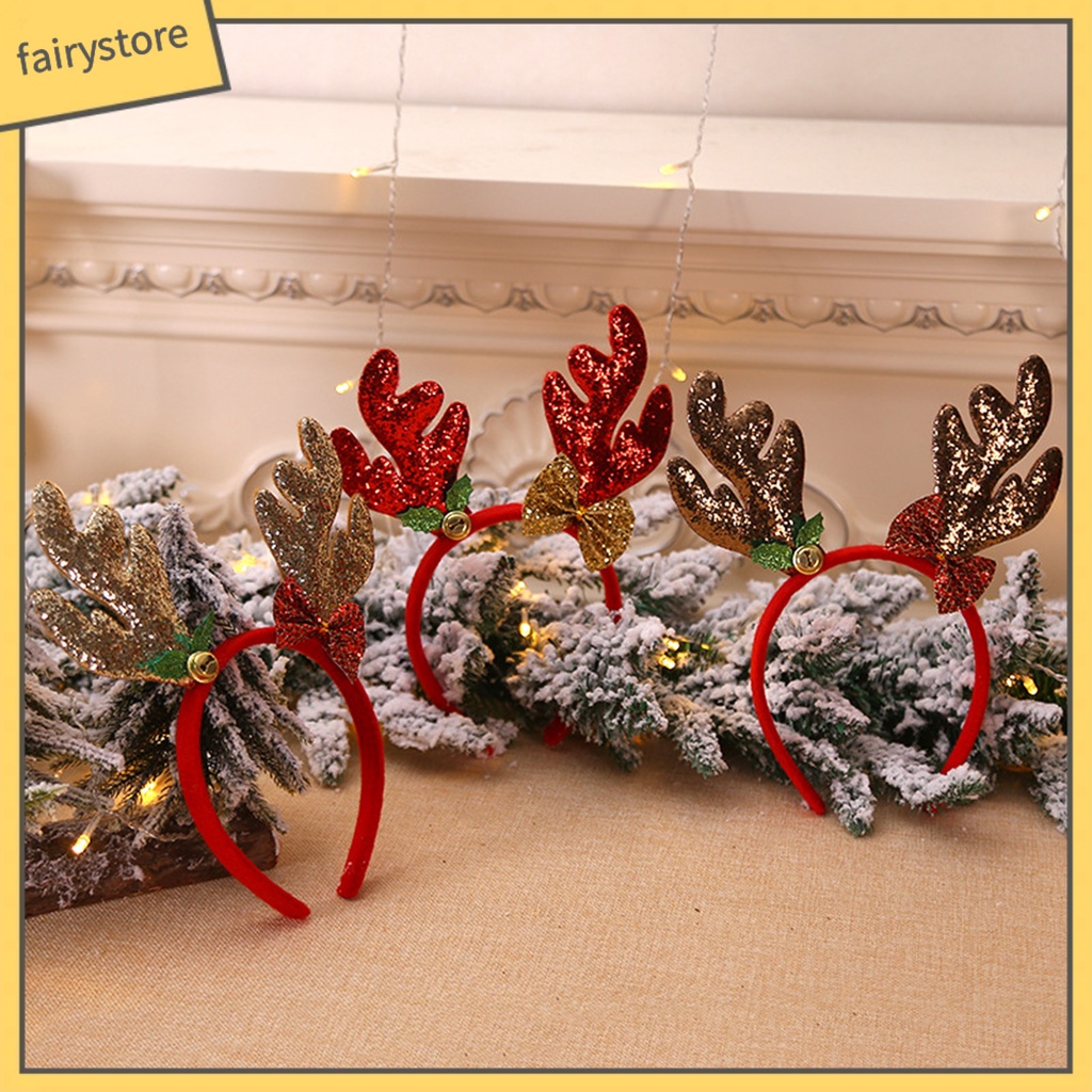 Băng Đô Cài Tóc Hình Sừng Tuần Lộc Giáng Sinh Đính Kim Sa Dễ Thương Cho Bé