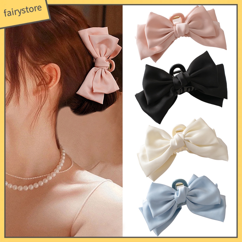 Kẹp Tóc Càng Cua Lớn Bằng Satin Màu Trơn Trang Trí Nơ Phong Cách Hàn Quốc Cho Nữ