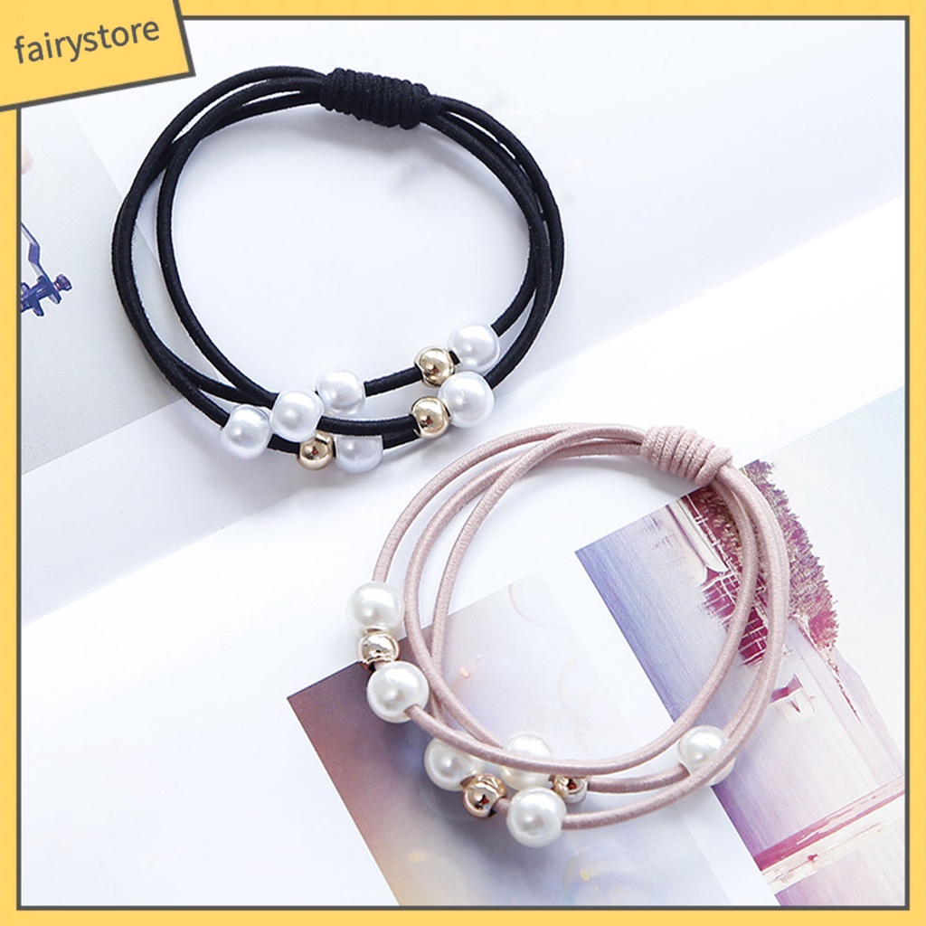 Dây Cột Tóc Cao Su Co Giãn Đính Ngọc Trai Giả Nhiều Lớp