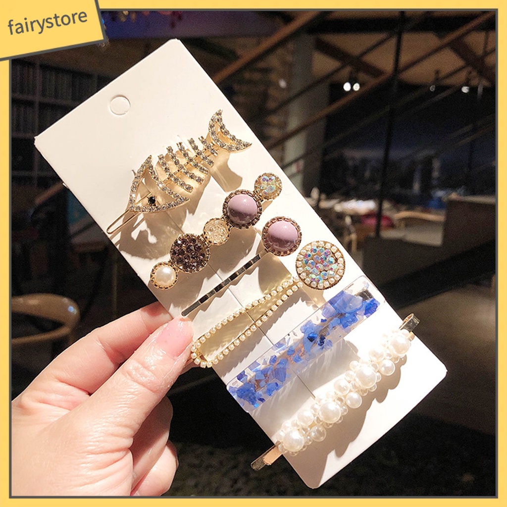 Set 6 / 7 / 8 Kẹp Tóc Đính Ngọc Trai Nhân Tạo Thời Trang Dành Cho Nữ