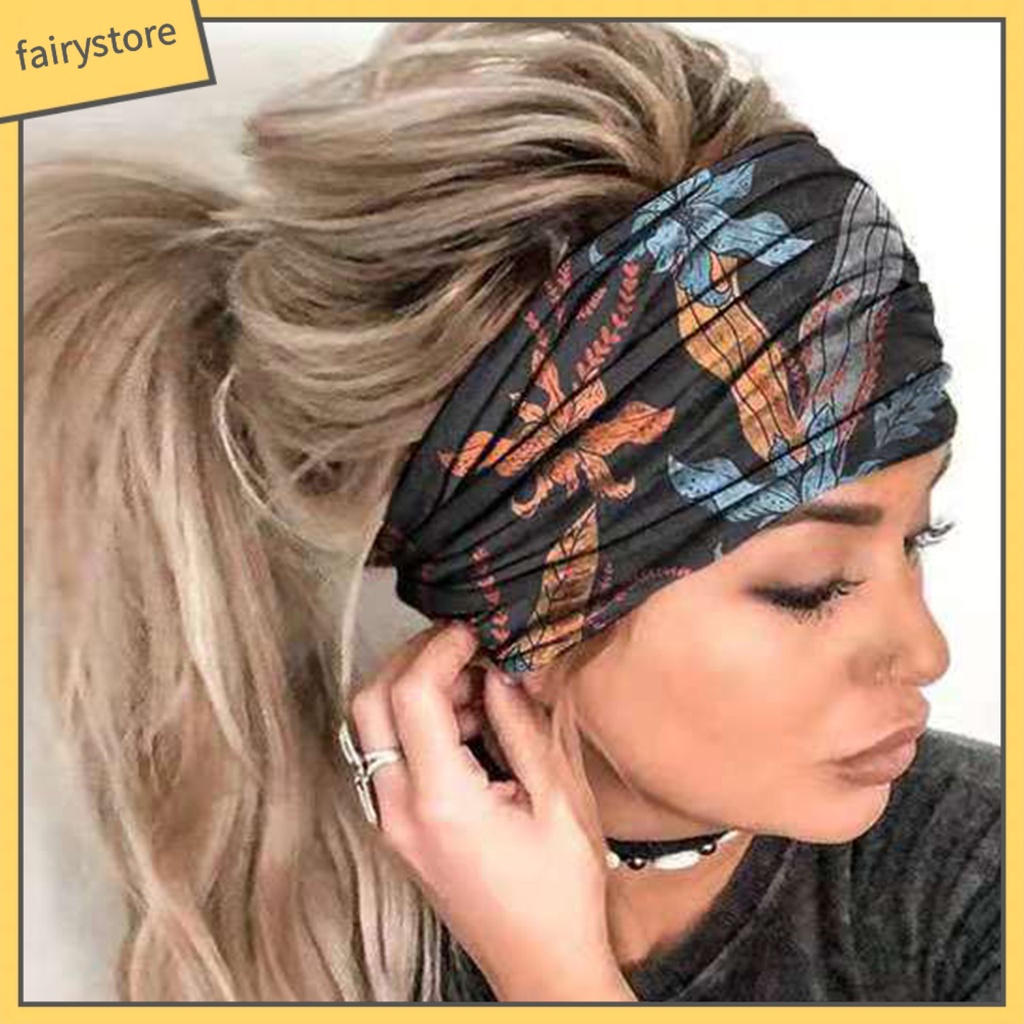 Băng Đô Cài Tóc In Họa Tiết Hoa Màu Sắc Tươi Sáng Thoải Mái Dùng Tập Yoga