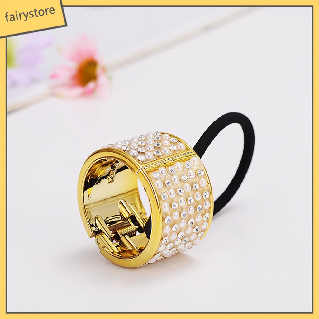 Dây Cột Tóc Đính Ngọc Trai Giả Có Khóa Kim Loại Cao Cấp