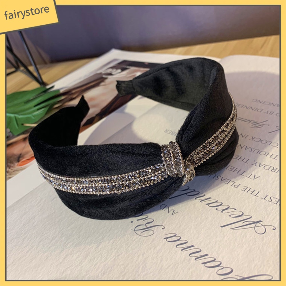 Băng Đô Cài Tóc Bản Rộng Thắt Nút Đính Đá Kiểu Vintage Cho Nữ