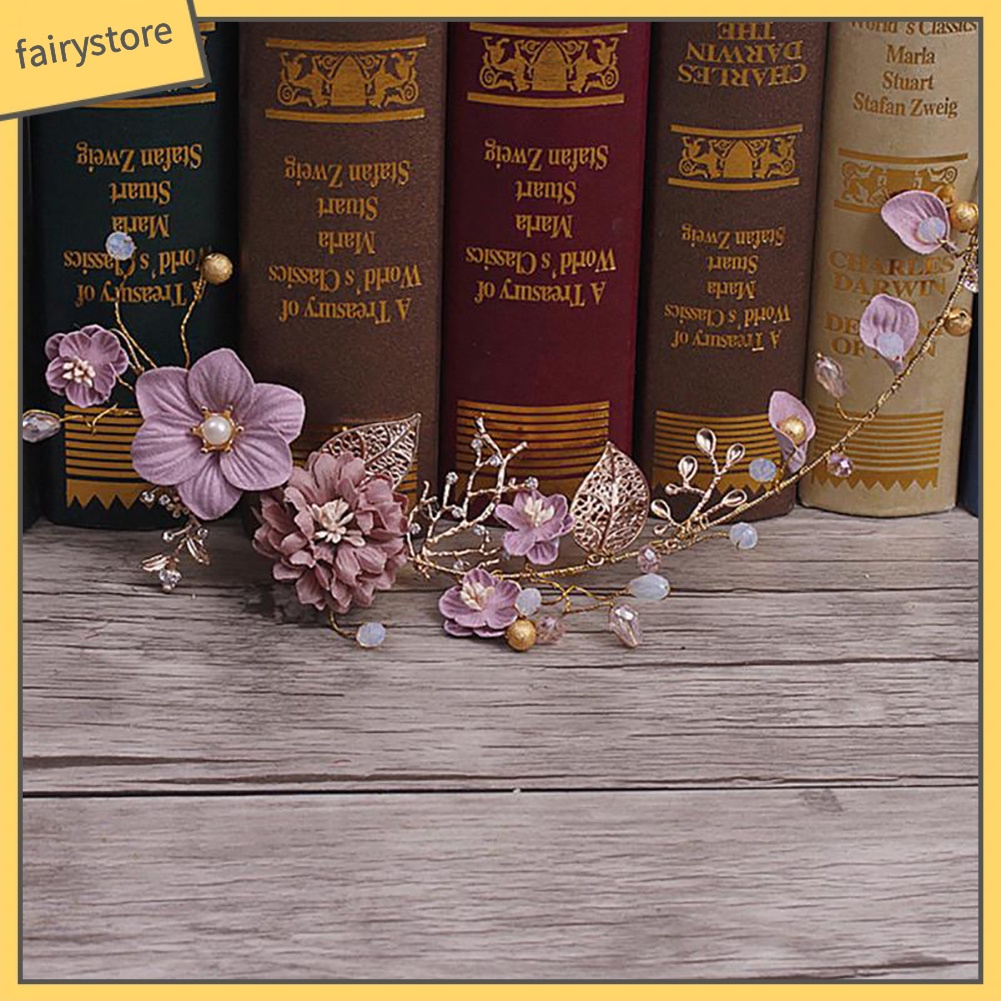 Băng Đô Hoa Cài Tóc Đính Ngọc Trai Nhân Tạo Cho Cô Dâu