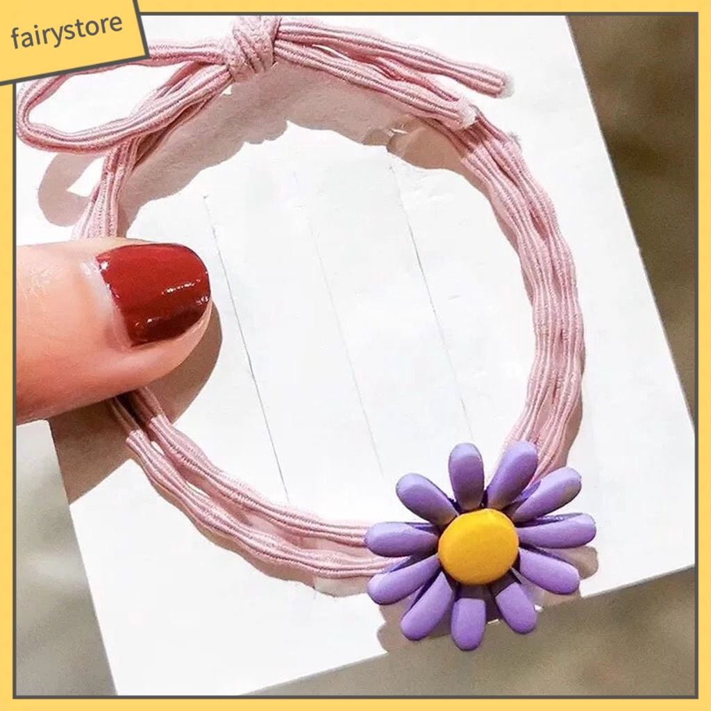 Dây Cột Tóc Co Giãn Đính Hoa 3D Bằng Nhựa Resin Có Thể Giặt Rửa Cho Bé