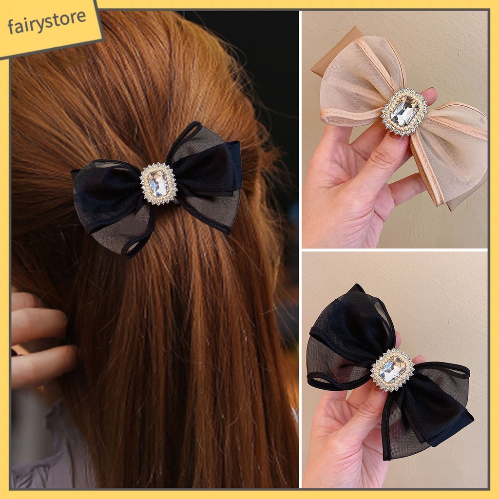 Kẹp Tóc Trang Trí Hình Nơ Lưới Đính Đá Phong Cách Hàn Quốc Ngọt Ngào