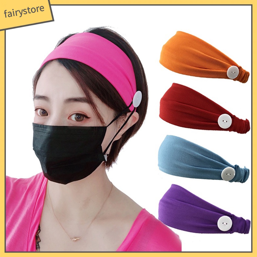 Băng Đô Cài Tóc Co Giãn Thấm Hút Mồ Hôi Phối Nút Dành Cho Nữ