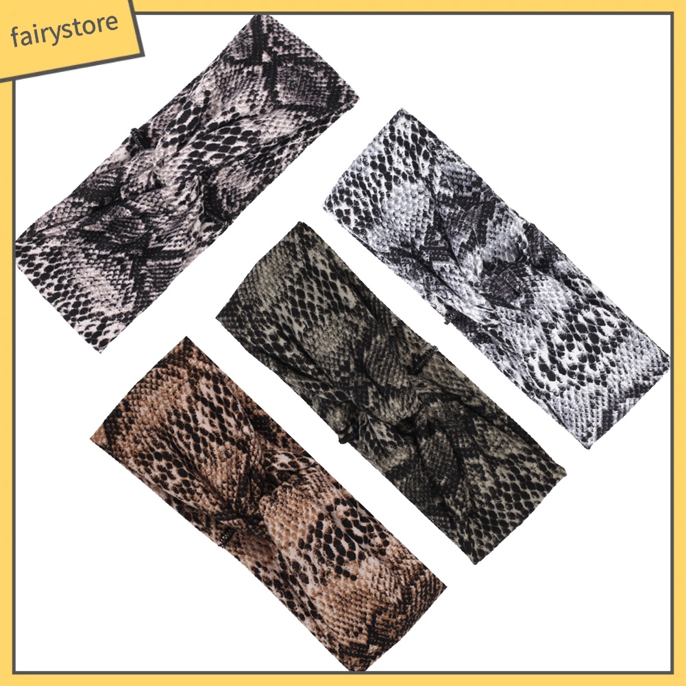 Băng Đô Cài Tóc Bản Rộng Co Giãn In Họa Tiết Da Rắn Dùng Tập Yoga / Thể Thao Cho Nữ