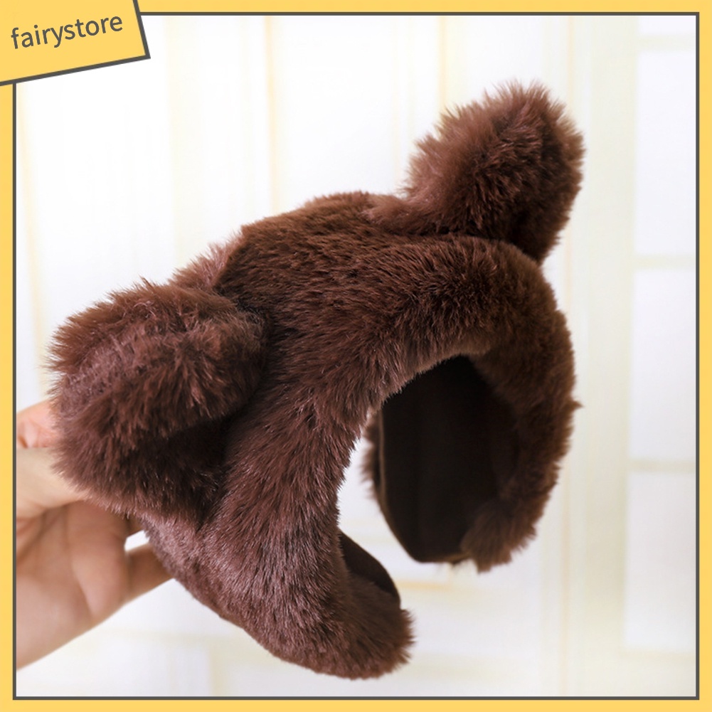 Cài Tóc Tai Thỏ Phủ Lông Mềm Mại Giữ Ấm Mùa Đông Cho Nữ