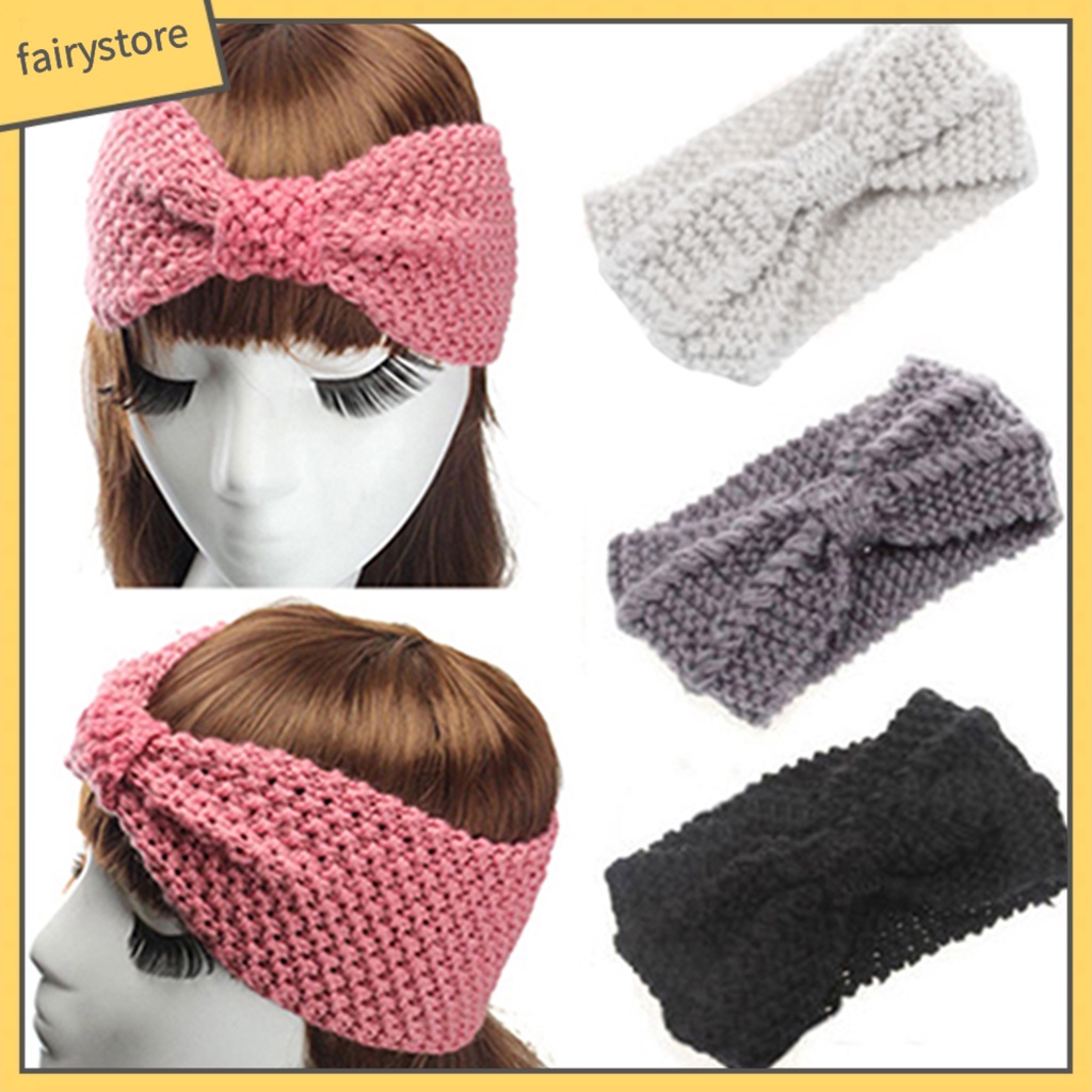 [FRO] Băng Đô Dệt Kim Thắt Nơ Màu Trơn Ấm Áp Mùa Đông Cho Nữ