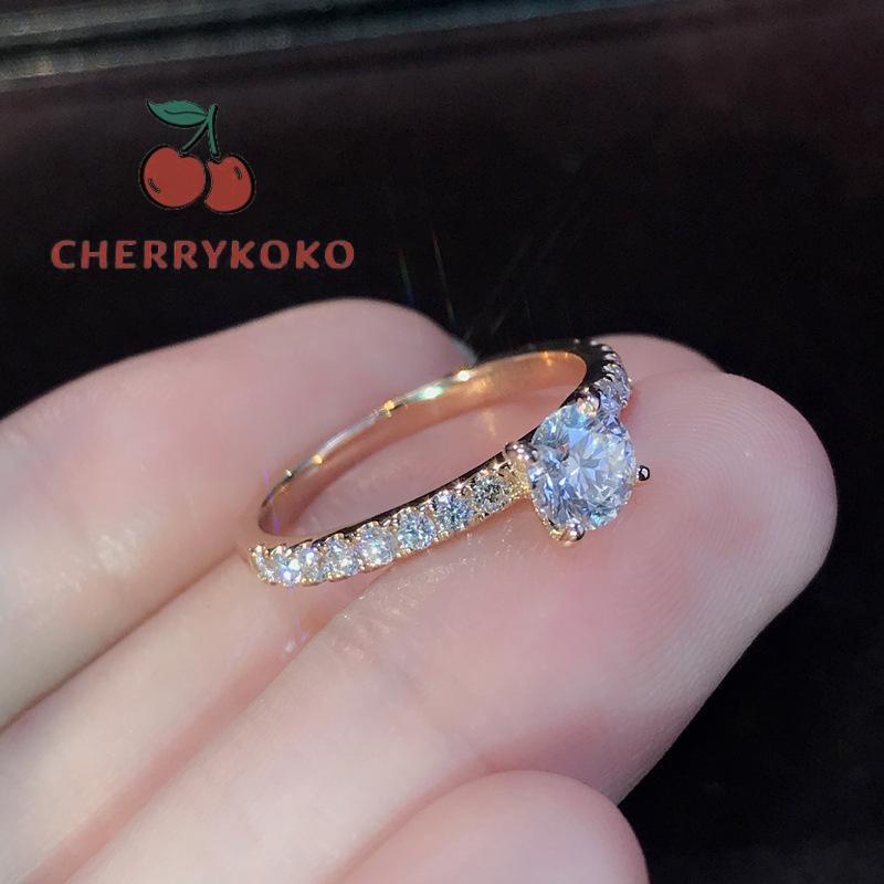 🍒🍒CHERRYKOKO Nhẫn đính hôn kim cương vàng trắng nữ