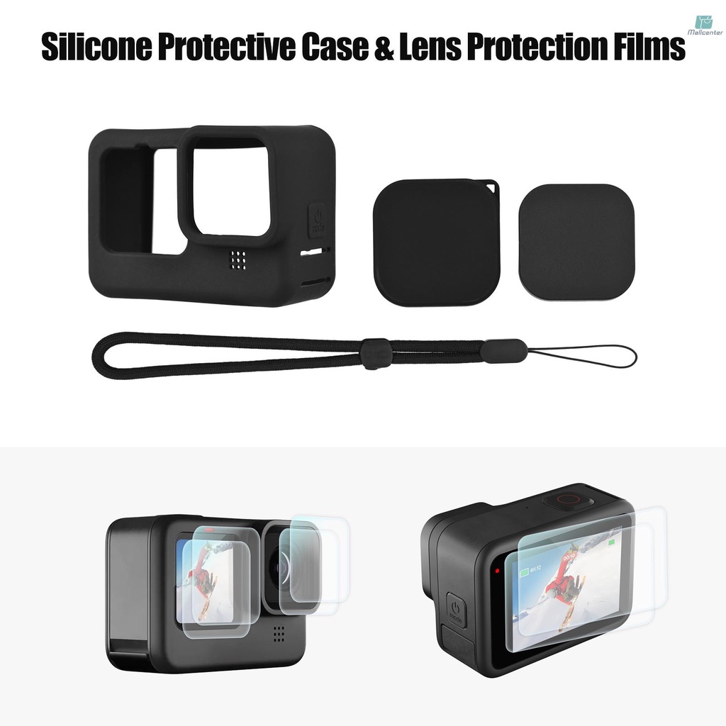 Andoer Action Camera Accessories Kit Sports Camera Accessories Set with Waterproop Housing Silicone Protective Case Selfie Stick Various Mount Bracket and More Replacement for   10/9 Black with Carryi