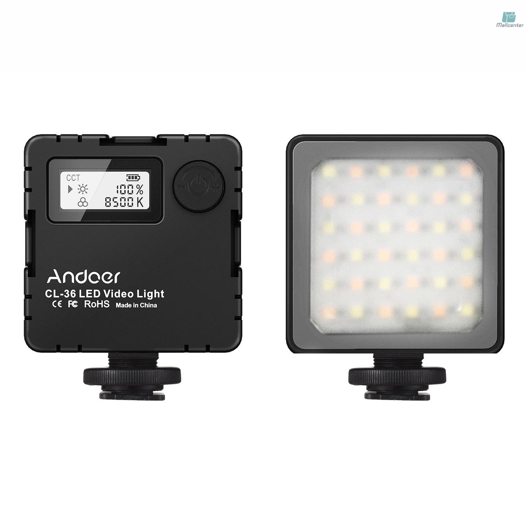 Andoer CL-36 Mini Bi-color LED Video Light 2800K-8500K Dimmable Built-in Rechargeable Battery with 3 Cold Shoe Mounts LCD Display Vlog Fill Light for DSLR Camera