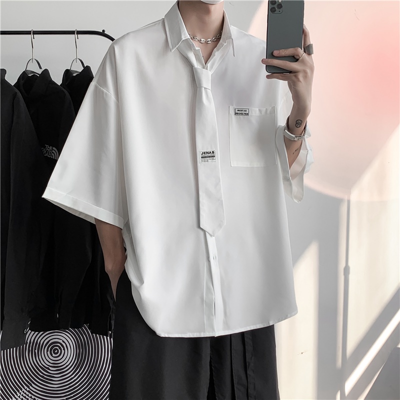 Áo Sơ Mi Lụa Tay Lửng Dáng Rộng Thời Trang Mùa Hè Cho Nam