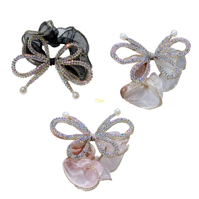 Dây Buộc Tóc Vải Tuyn Mềm Co Giãn Đính Đá Dễ Thương Cho Bé Gái Giá Đỡ