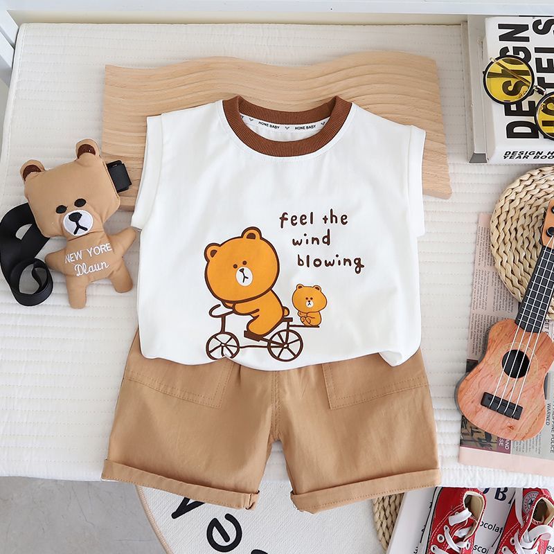 Set Đồ Mùa Hè Hai Món Gồm Áo Sát Nách In Họa Tiết Hoạt Hình Hợp Thời Trang Cho Bé Trai