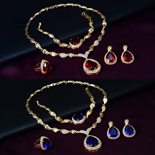 Bộ Trang Sức Vòng Cổ / Nhẫn / Bông Tai / Vòng Tay Đính Đá Zircon Hình Giọt Nước Cỡ US6 -