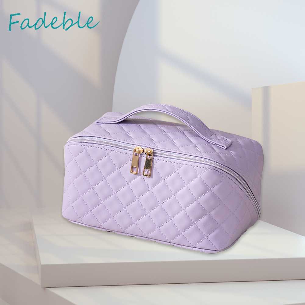 Túi Đựng Mỹ Phẩm Bằng Da PU Sức Chứa Lớn Họa Tiết Kẻ Sọc Thời Trang Mùa Hè Cho