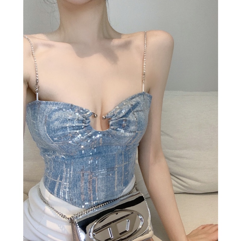 Áo Hai Dây Phối Ren Họa Tiết Trái Tim Thời Trang Mùa Hè Dễ Phối Đồ Cho Nữ