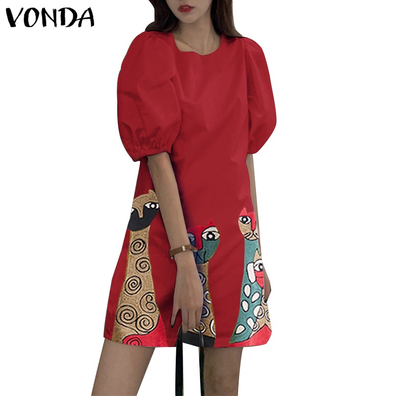Đầm VONDA tay ngắn cổ tròn phong cách Hàn Quốc thời trang cho nữ