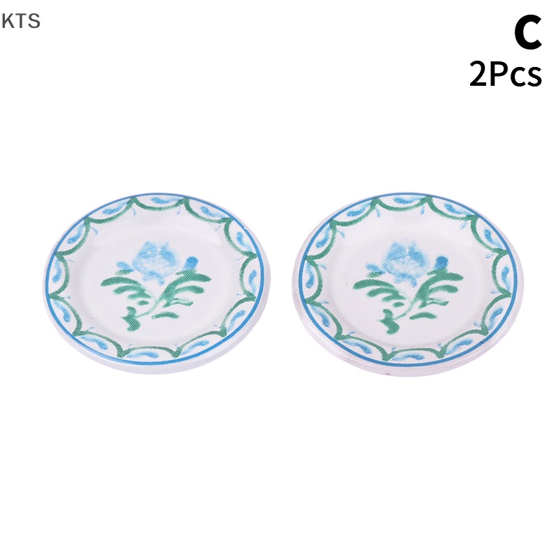 Set 2 Đĩa Chén Mini Tỉ Lệ 1: 12 Xinh Xắn Dùng Để Trang Trí Nhà Búp Bê