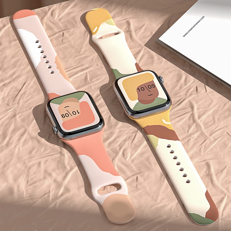 Dây Đeo Thể Thao Bằng Silicone In Họa Tiết Cho iWatch 49mm 45mm 44mm 42mm 41mm 40mm 38mm 7 6 SE 5 4 3