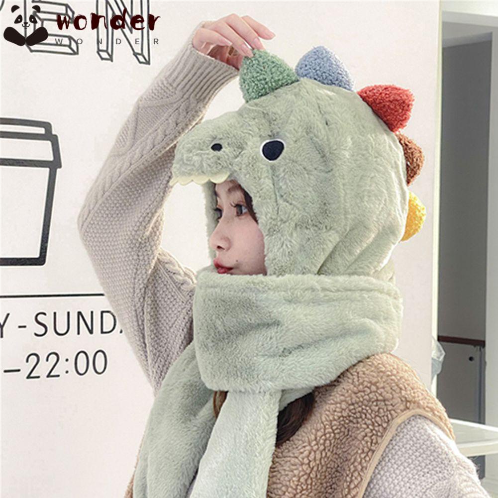 Mũ Trùm Đầu Kiêm Khăn Choàng Cổ / Chụp Tai Dày Dặn Hình Khủng Long Hoạt Hình One Piece