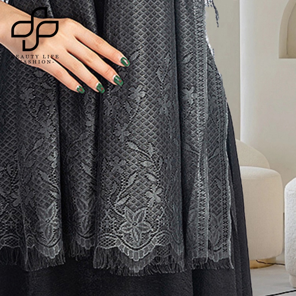 Beautylifefashion Khăn Choàng Cổ Bằng Polyester Phối Ren Tua Rua Nhỏ Mềm Mại Đa Năng Thanh Lịch Dễ Phối Đồ Cho Nữ