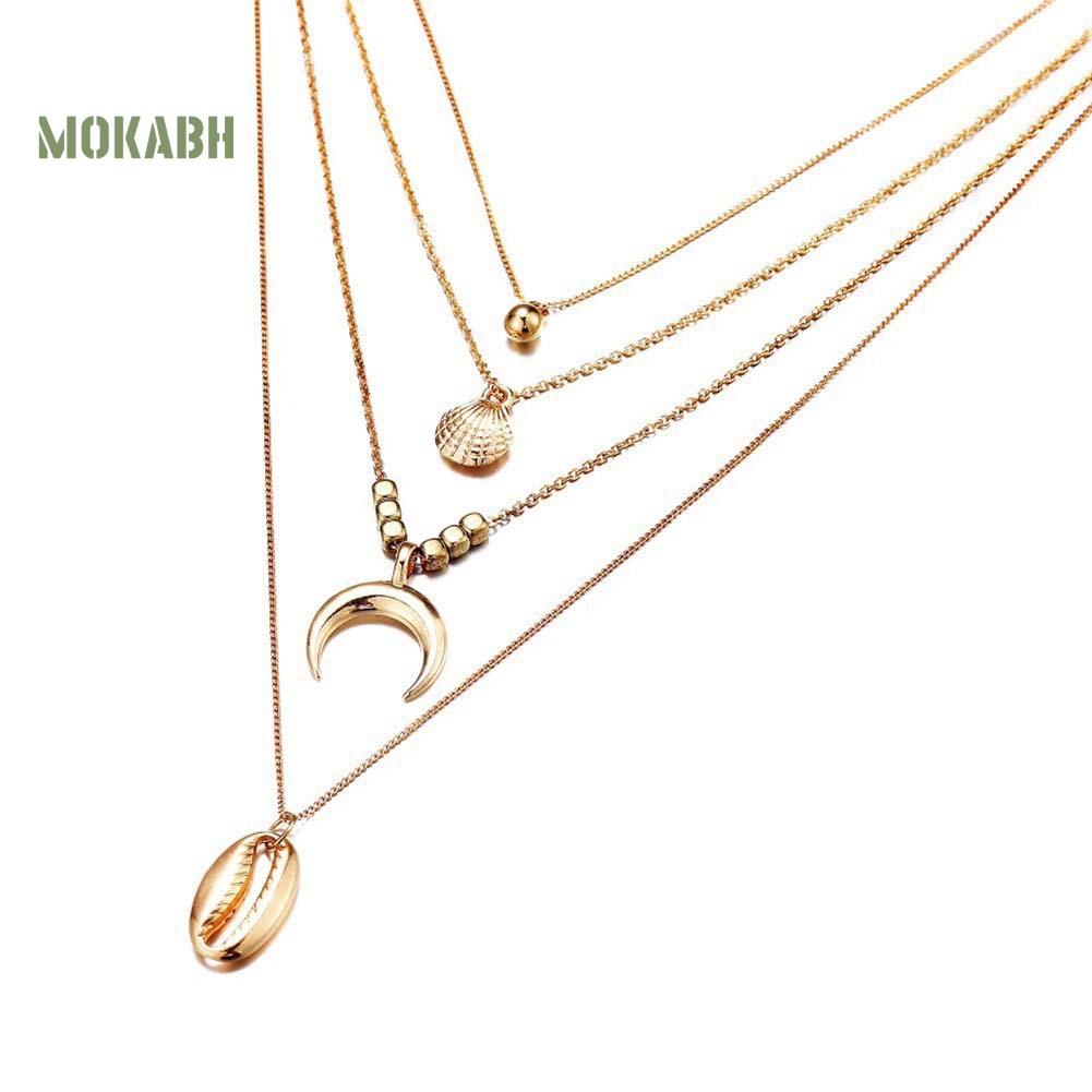 [Mok Abh] Vòng cổ Nhiều Lớp Với Mặt Dây Hình Vỏ Sò Và Mặt Trăng Phong Cách Boho
