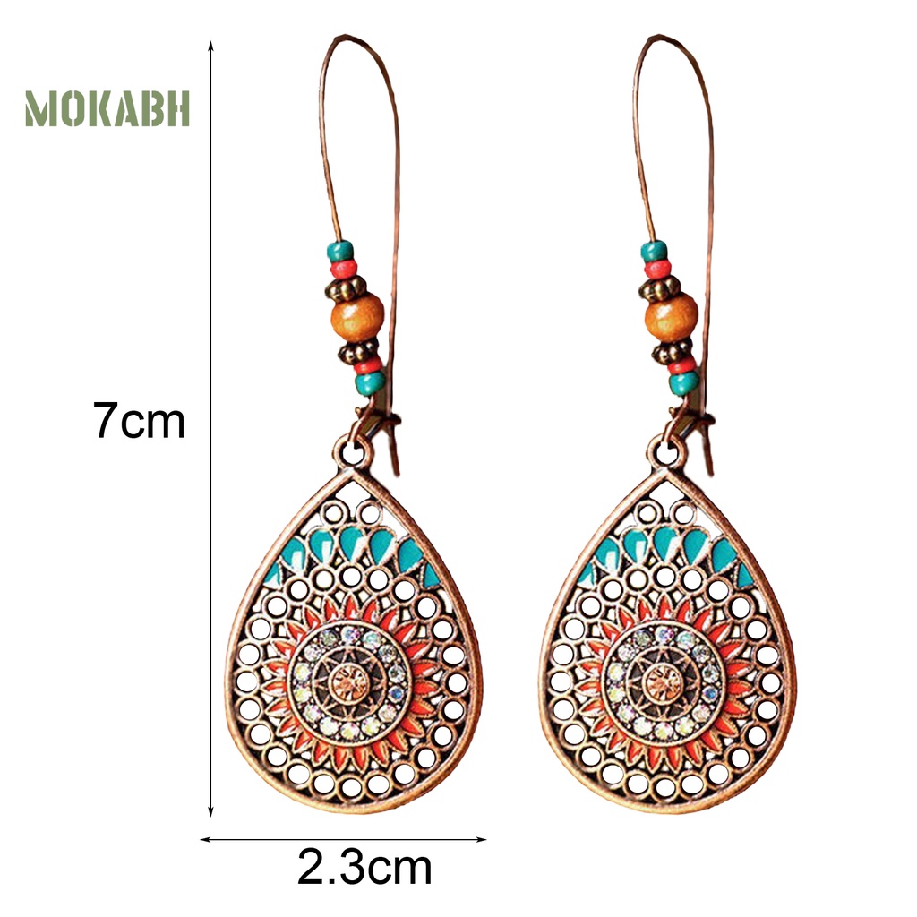 1 Đôi Bông Tai Hình Giọt Nước Họa Tiết Hoa Phong Cách Bohemia Cổ Điển