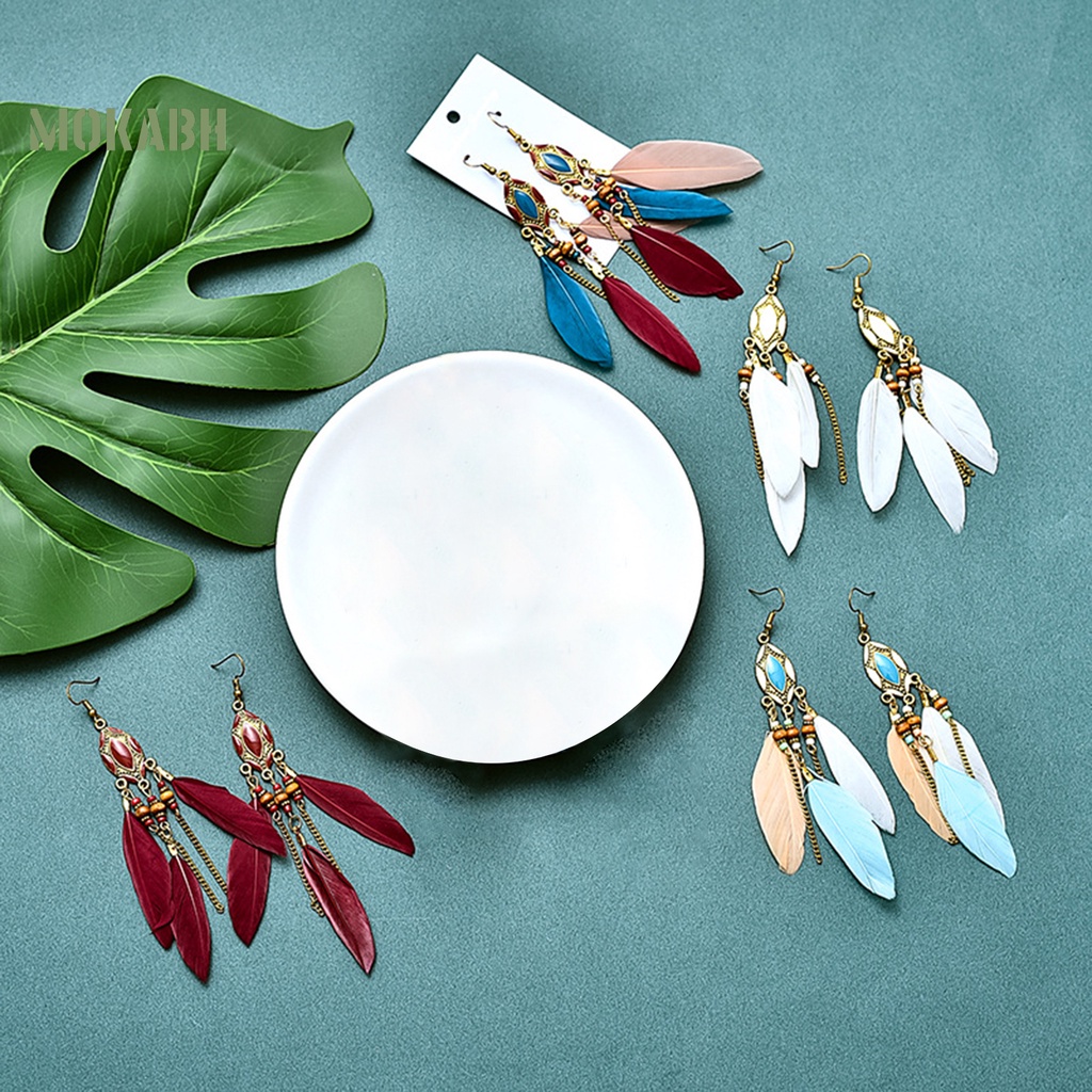 1 Cặp Bông Tai Hình Lông Vũ Nhiều Màu Sắc Thời Trang Dự Tiệc