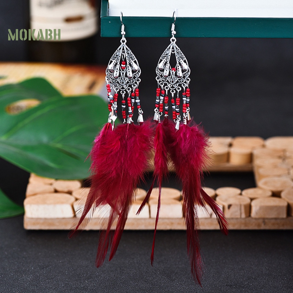 1 Đôi Bông Tai Họa Tiết Lông Vũ Theo Phong Cách Bohemia Dùng Hàng Ngày