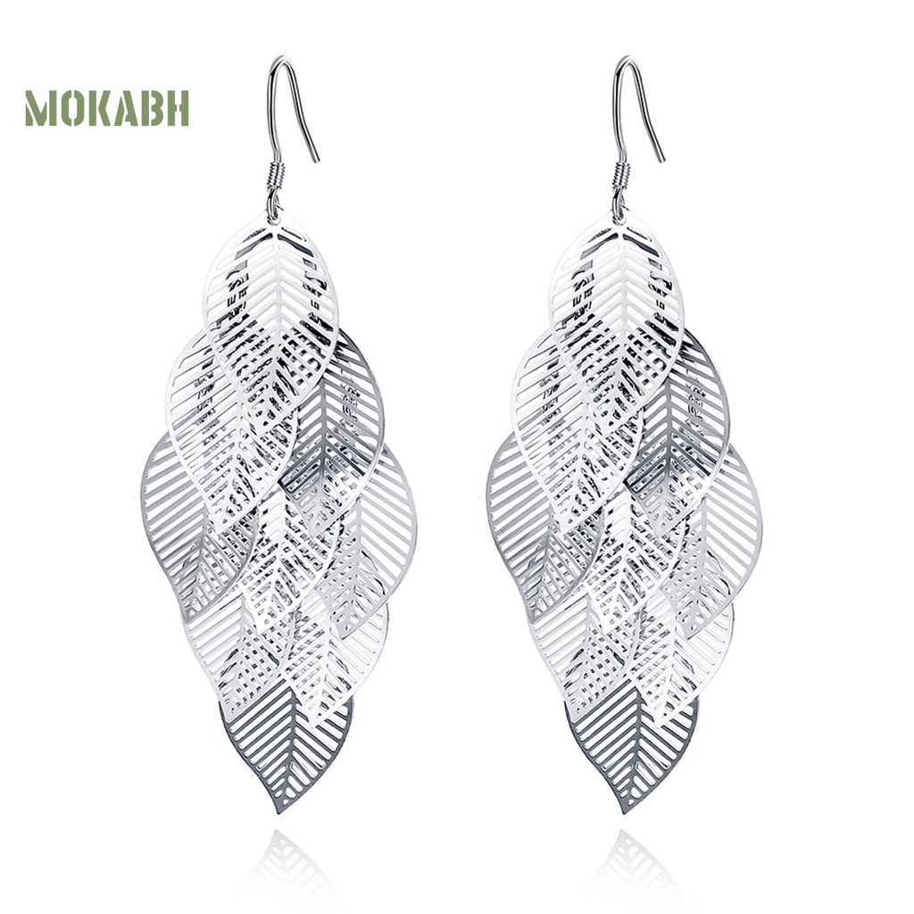 1 Đôi Bông Tai Hình Chiếc Lá Bằng Bạc Phong Cách Bohemian Thời Trang