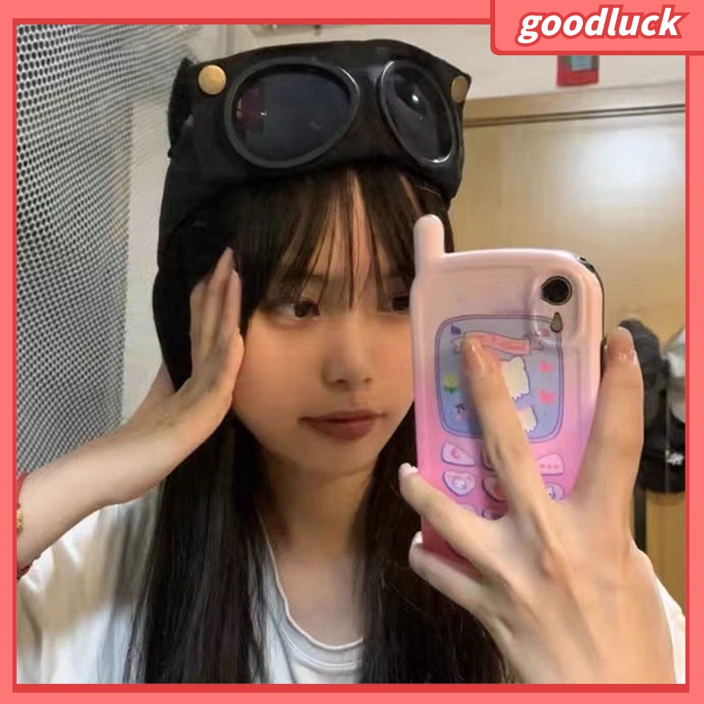 [GLO] Mũ Phi Công Cá Tính Với Kính Râm Trong Suốt Trang Trí Tai Mèo Có Thể Gập Lại Cho Unisex