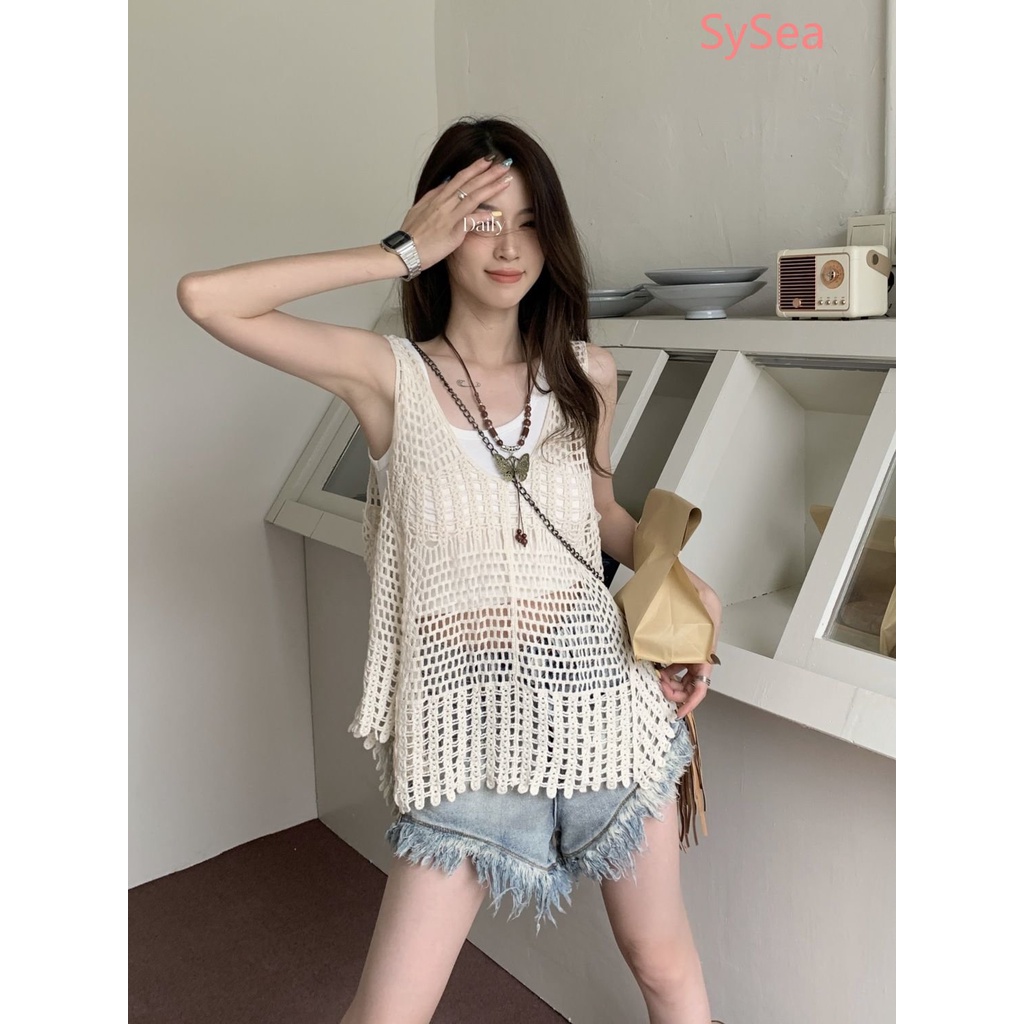 Bộ Áo Hai Dây Dệt Kim Thời Trang Mùa Hè Phong Cách Bohemian Dành Cho Nữ