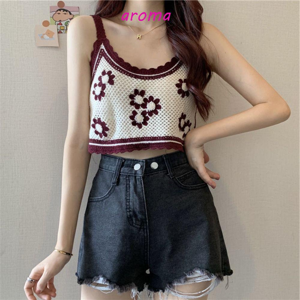 Áo Hai Dây Cổ Chữ U Khoét Sâu Hở Lưng Họa Tiết Hoa Phong Cách Retro Cho Nữ