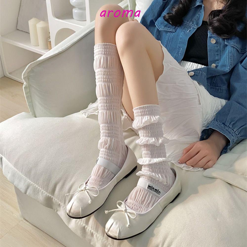 Vớ Cổ Cao Thoáng Khí Thấm Hút Mồ Hôi Màu Trơn Dễ Thương Thời Trang Mùa Hè Cho Nữ