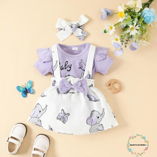 Set 3 món áo liền quần + chân váy yếm + băng đô xinh xắn cho bé gái