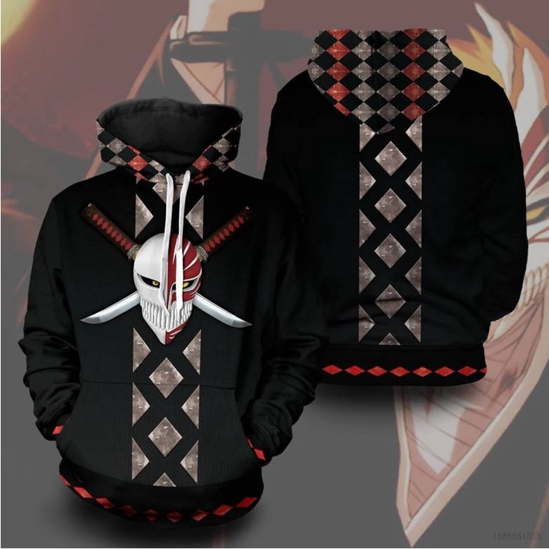 Áo Hoodie Tay Dài In Họa Tiết Anime Kurosaki ichigo Oversize Dành Cho Nam Nữ