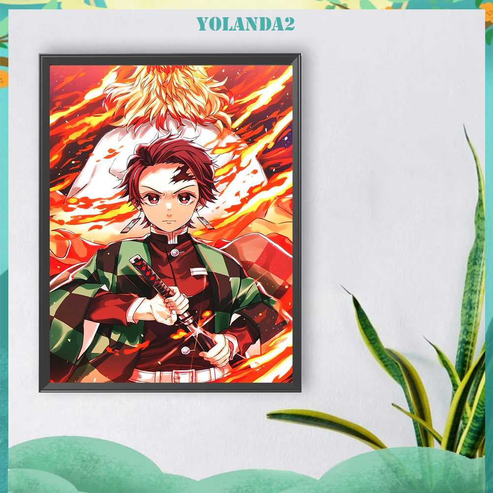 Bộ Tranh Đính Đá 5D Họa Tiết Demon Slayer Độc Đáo DIY Dùng Trang Trí Nhà Cửa