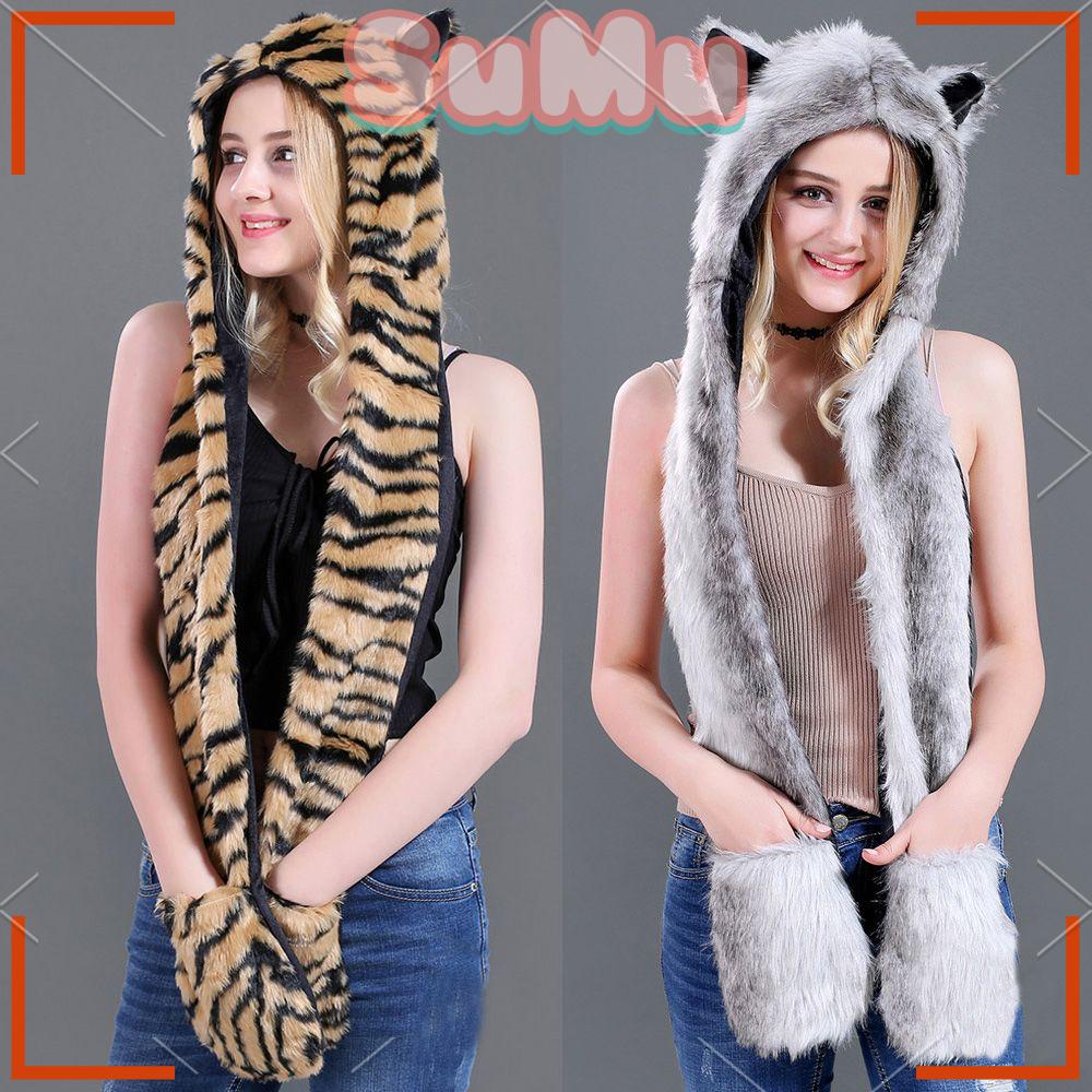 Nón Giữ Ấm Kèm Khăn Quàng Cổ Và Găng Tay 3 Trong 1 Hình Động Vật