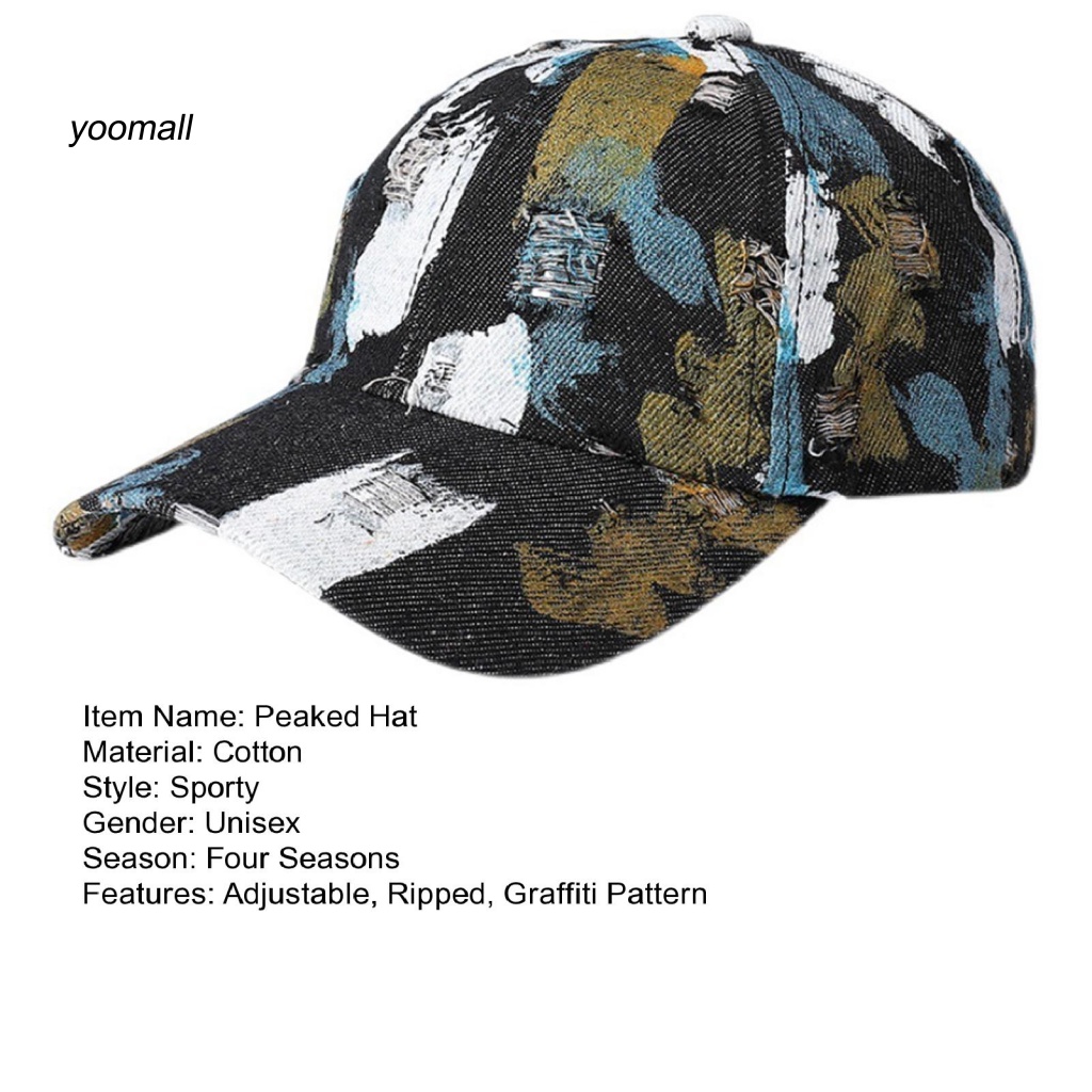 Mũ Lưỡi Trai Họa Tiết Graffiti Thiết Kế Rách Màu Sắc Tươi Sáng Phong Cách Hip Hop Thời Trang Cho Nam Và Nữ