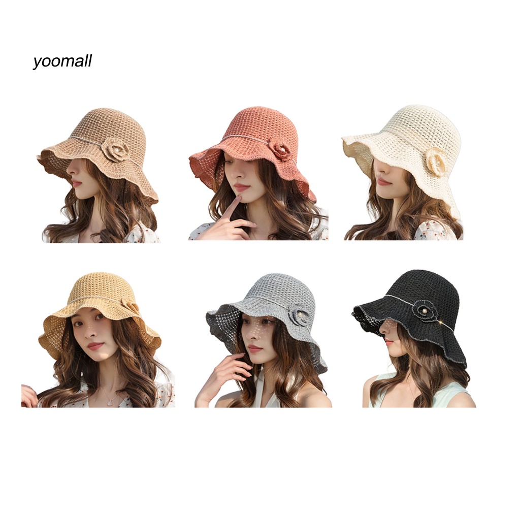 Mũ Bucket Vành Lớn Thoáng Khí Đính Ngọc Trai Giả Thời Trang Cho Nữ