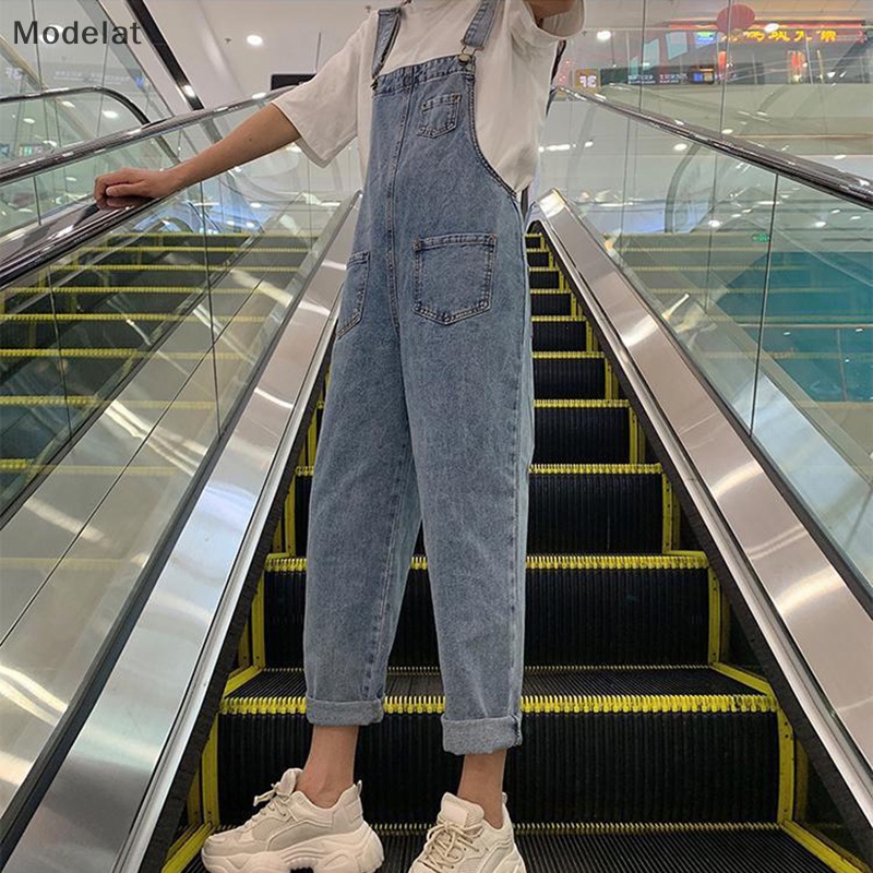 Quần Yếm Denim Dáng Suông Ống Rộng Phong Cách Thời Trang Hàn Quốc Cho Nữ