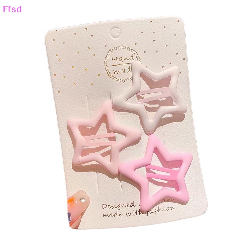 Set 3 Kẹp Tóc Hình Ngôi Sao / Trái Tim Màu Hồng Ngọt Ngào Thời Trang Cho Nữ